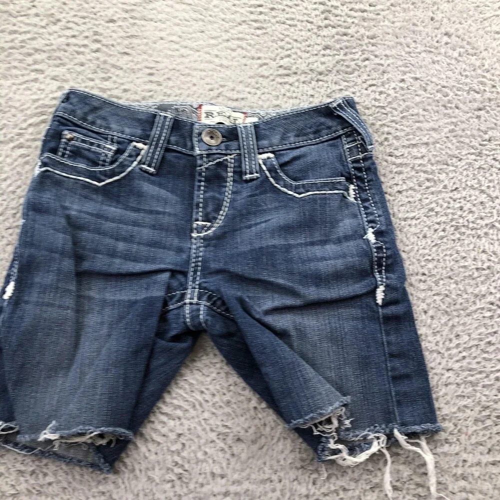 Ariat Shorts Girls 10 Blue Denim Jean Cut-Off Distressed Western REAL Pockets